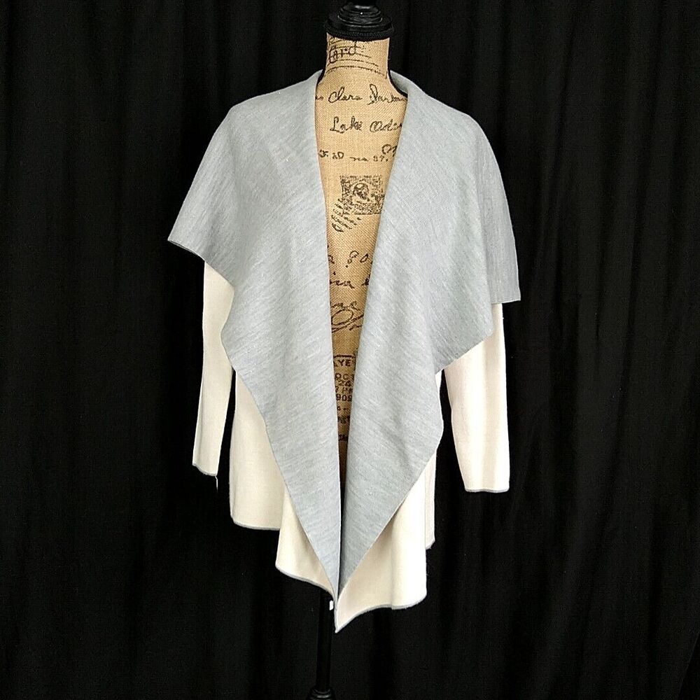 Bar III Womens sz S Sweater Ivory ColorBlock Open Long Sleeve Cardigan Cowl